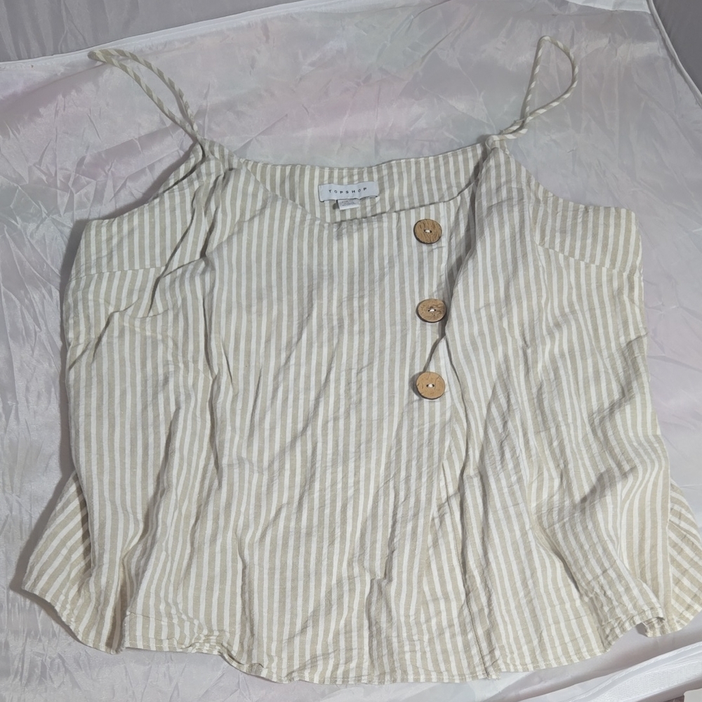 Topshop Beige Striped Camisole with Button Accents